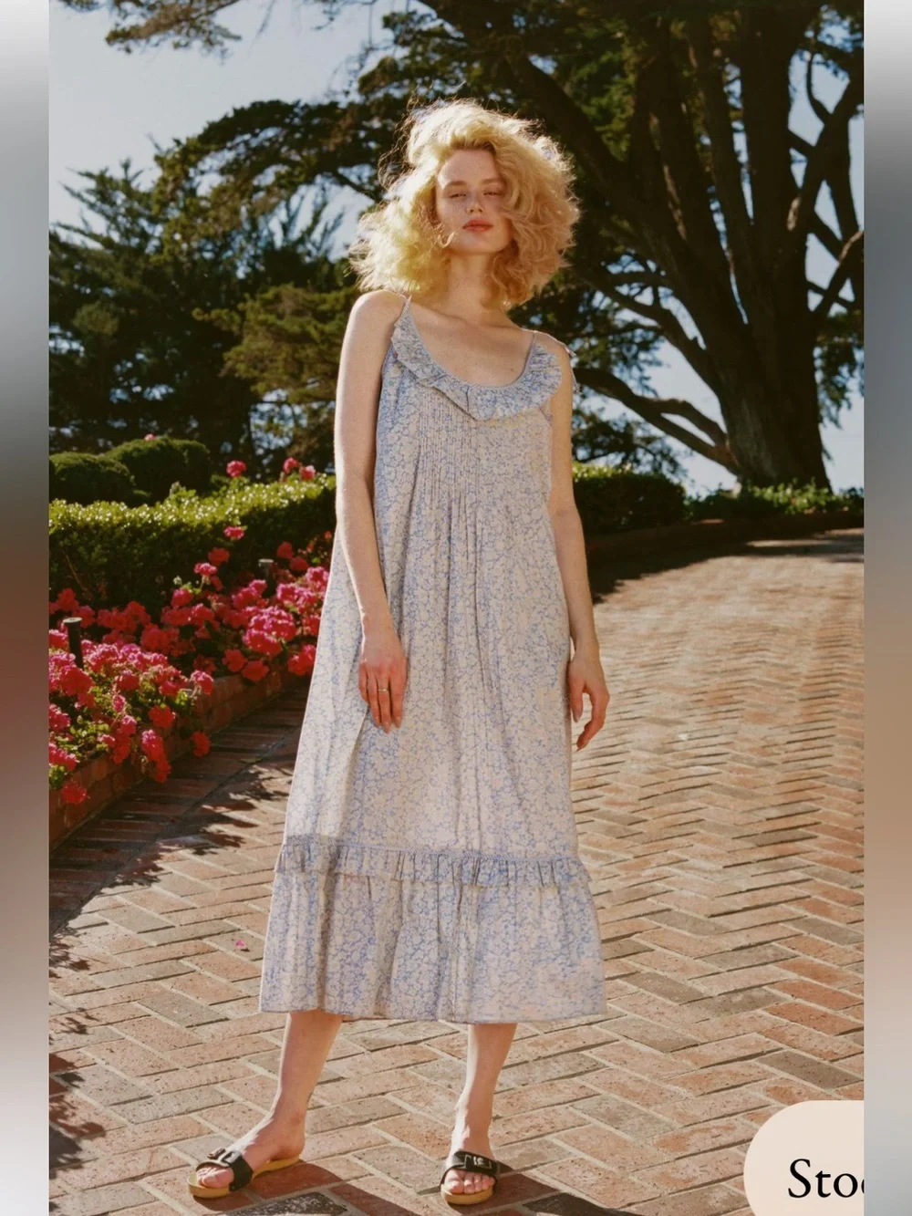 Christy Dawn Elaina midi dress daisy blue cotton tiered ruffle sz L prairie boho - Picture 5 of 16